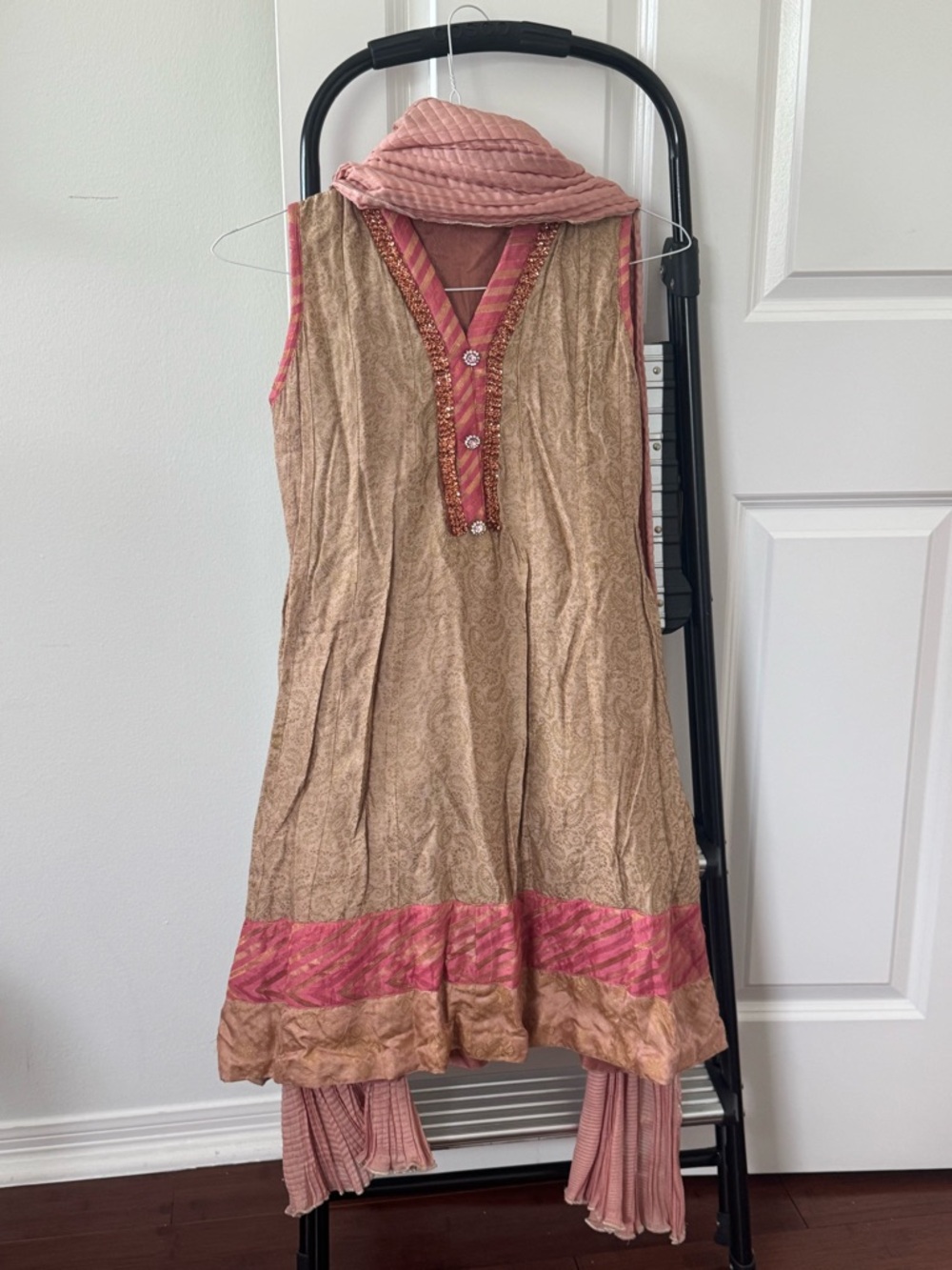 Girls Beige and Pink Midi Matching Set with Scarf